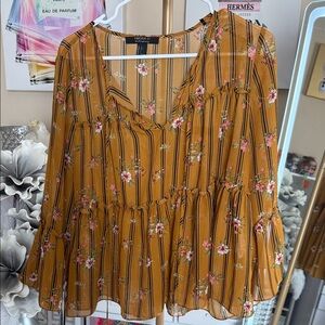 Forever 21 Mustard Floral Blouse
